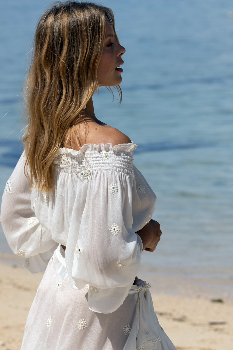 Top de Manga Longa Maeve - Branco - Lantejoulas com Efeito Espelho - Tamanho Único XS/M - Miss June Paris - 3