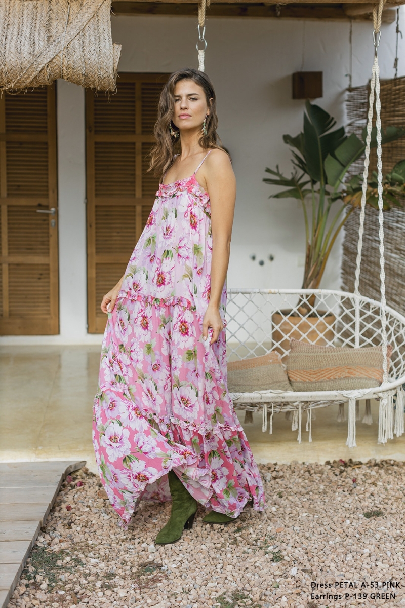 Vestido longo Petal, Floral, Sem mangas, Miss June Paris, 10