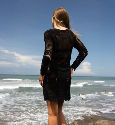 Vestido Corto Amelia - Negro - Escote Ajustable - Vestido de Ganchillo - Mangas Largas - Estilo Boho - Miss June Paris - 3