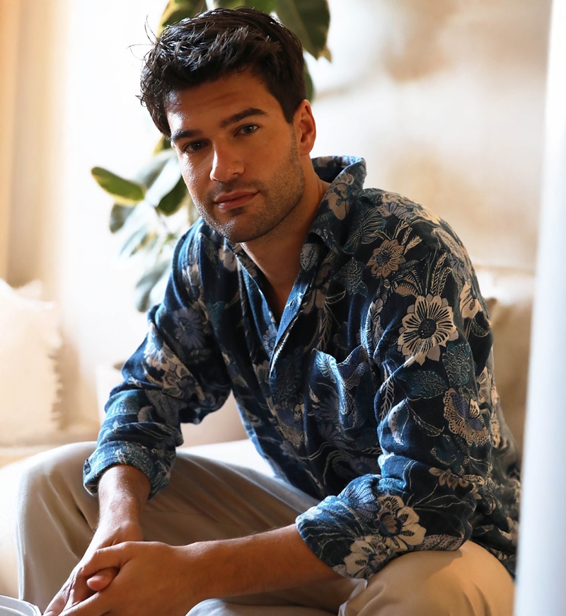 Shirt Guatape – navy blue – floral print – long sleeve – Shay collection – Miss June Paris – 8