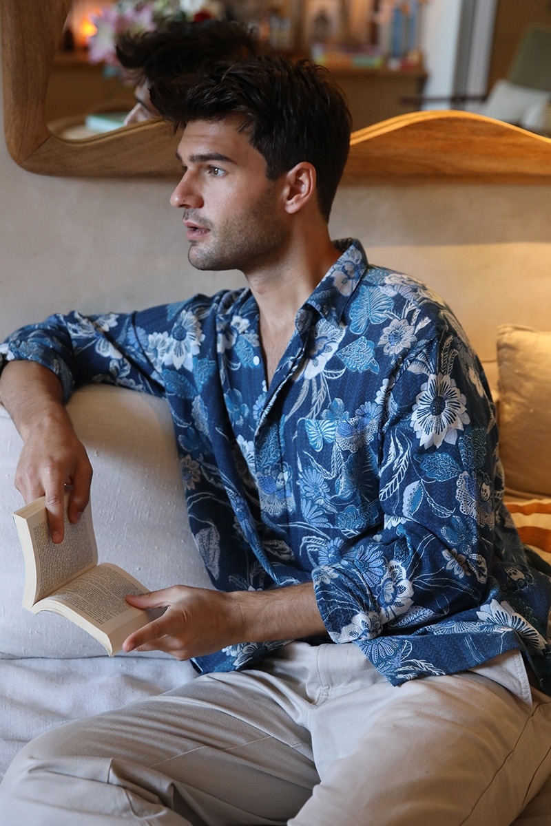 Shirt Guatape – navy blue – floral print – long sleeve – Shay collection – Miss June Paris – 6