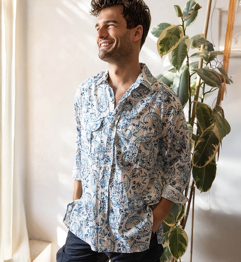 Shirt Filandia – white – paisley print / blue – long sleeves – front pockets – Shay collection – Miss June Paris – 5