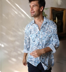 Camisa Filandia – branca – estampa paisley / azul – mangas longas – bolsos frontais – coleção Shay – Miss June Paris – 7