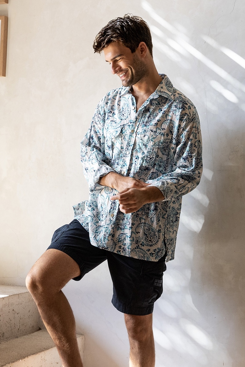 Shirt Filandia – white – paisley print / blue – long sleeves – front pockets – Shay collection – Miss June Paris – 4
