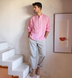 Shirt Jerico – pink with white embroidered details – long sleeves – Shay collection – Miss June Paris – 5