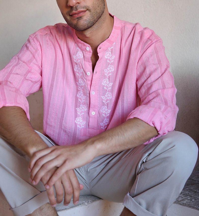 Shirt Jerico – pink with white embroidered details – long sleeves – Shay collection – Miss June Paris – 6