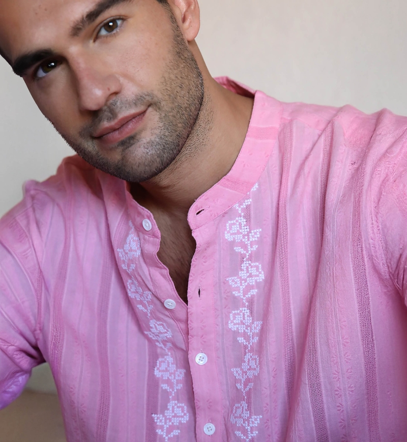 Shirt Jerico – pink with white embroidered details – long sleeves – Shay collection – Miss June Paris – 8