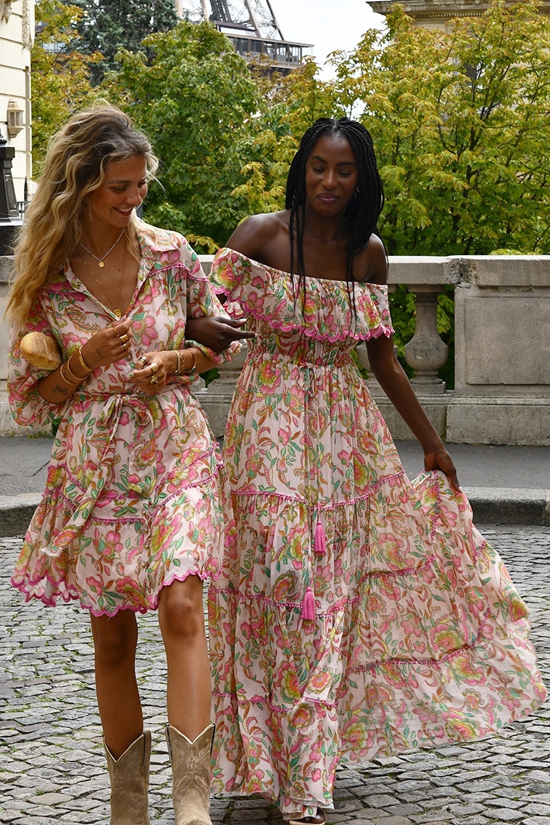 Karina long dress - vibrant colors - floral print - off shoulders - Miss June Paris - 5