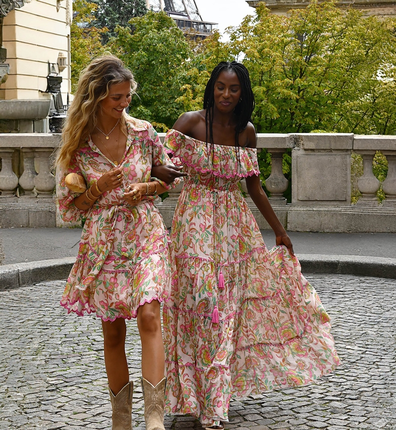 Karina long dress - vibrant colors - floral print - off shoulders - Miss June Paris - 5