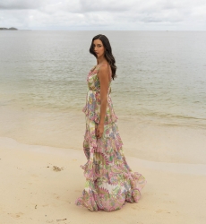 Vestido Longo Ingrid: multicolorido - estampa floral - alças - tamanho único M/L - babados fluidos - Miss June Paris - 2