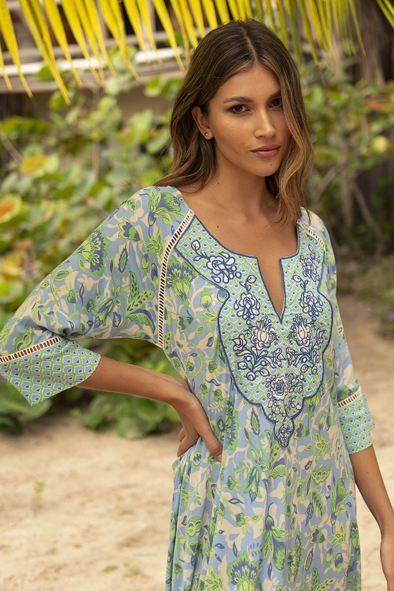 Vestido largo Mariana - verde/azul- estampado floral - Miss June Paris - 2