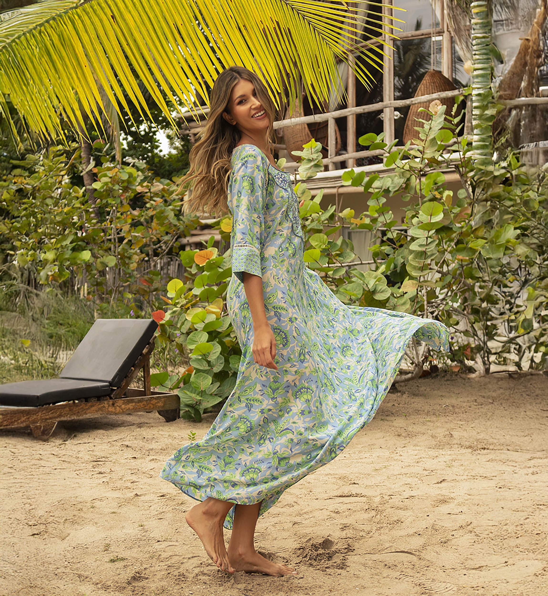 Vestido longo Mariana - verde/azul - estampa floral - Miss June Paris - 3