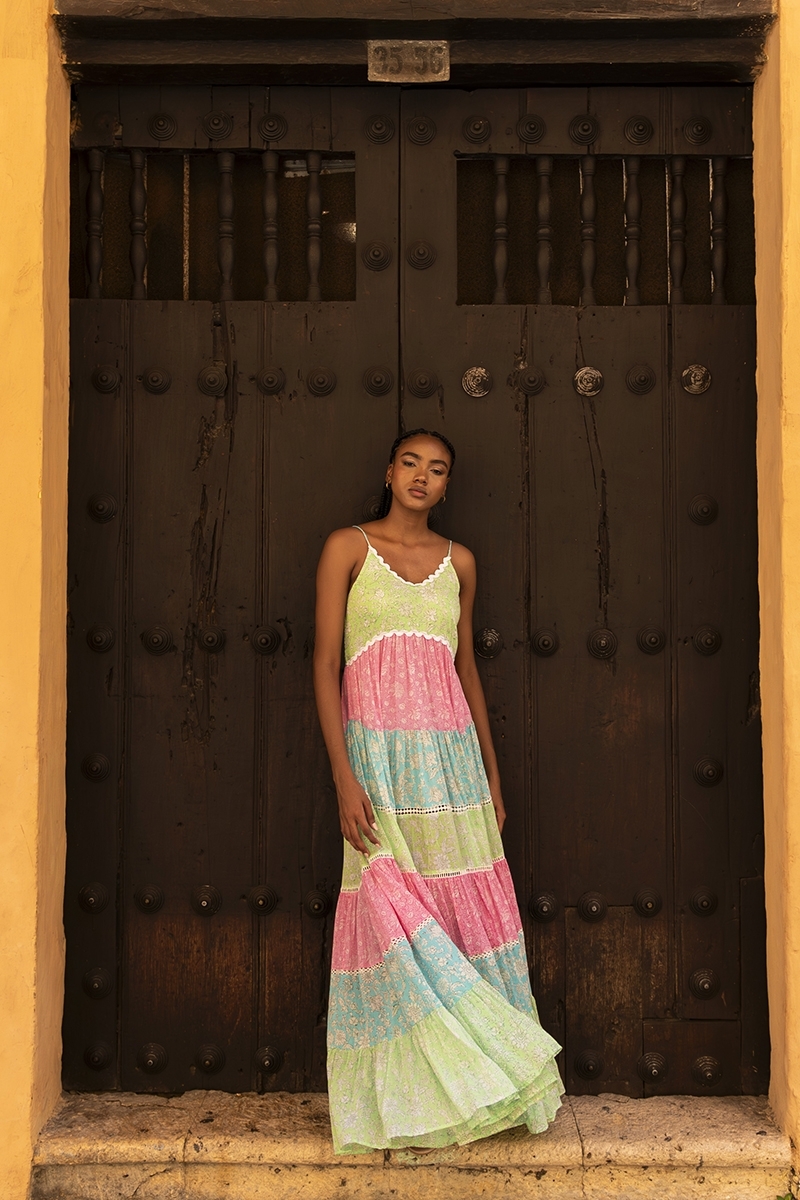 Vestido largo Sandra - bohemio multicolor - vestido sin tirantes - Miss June Paris - 4