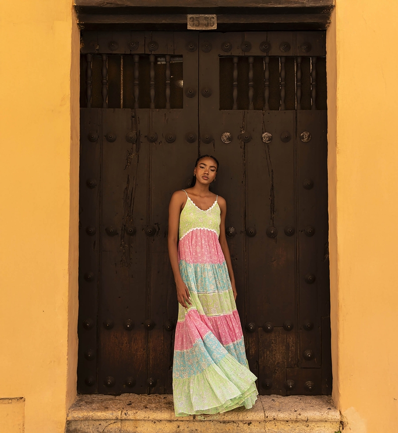 Vestido longo Sandra - boêmio multicolorido - vestido sem alças - Miss June Paris - 4