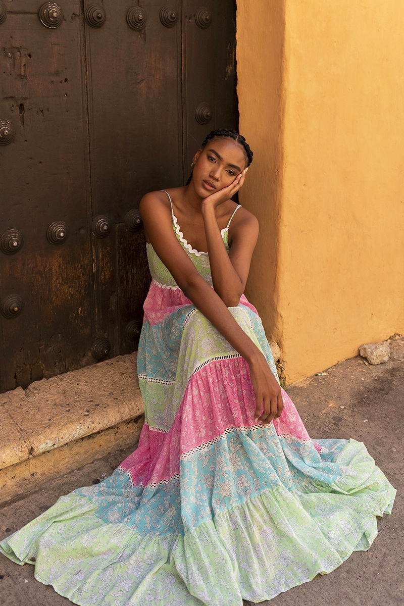 Sandra long dress - bohemian multicolor - strapless dress - Miss June Paris - 1