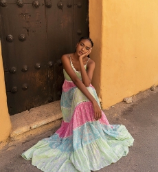 Vestido longo Sandra - boêmio multicolorido - vestido sem alças - Miss June Paris - 1