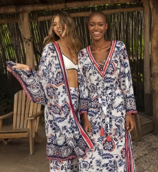 Viviana long dress - white - red and blue floral motifs - matching belt - Miss June Paris - 5