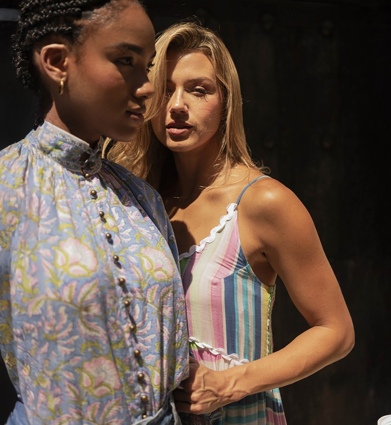 Raquel blouse - high collar - floral design - two bewitching colors - blue and pink - long sleeves - Miss June Paris - 11