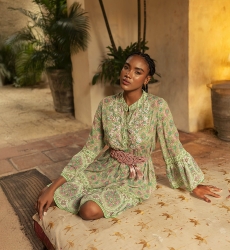 Helena short dress - pink and green - delicate floral print - embroidered details - Miss June Paris - 2