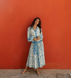 Vestido longo Malia - tons de azul - estampa paisley - punhos fechados - mangas longas - Miss June Paris - 2