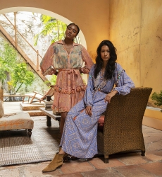 Alina long dress - pastel purple - original print - touches of flaming orange - long sleeves - Miss June Paris - 3