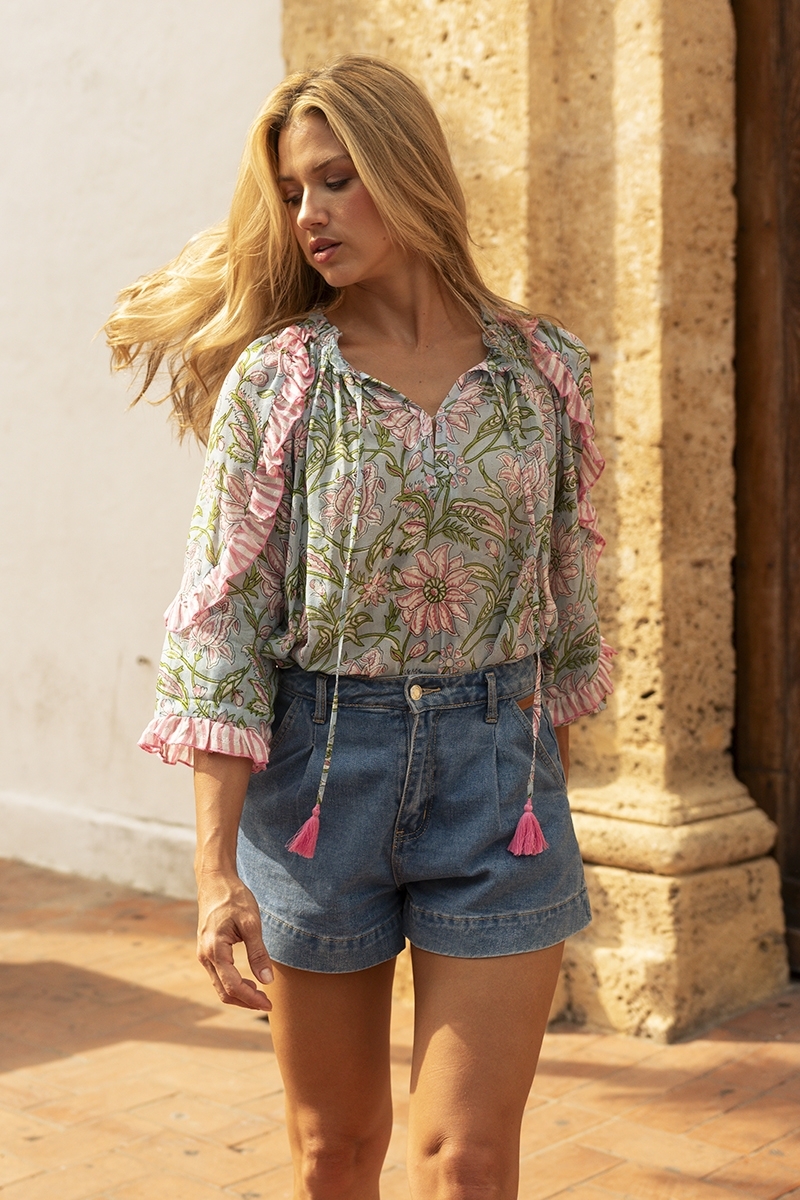 Blusa Guiliana - blusa azul clara - mangas longas - Miss June Paris - 2