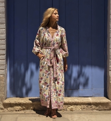 Long Dress Adriana: multicolor - floral print - long sleeves - matching belt - Miss June Paris - 2