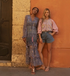 Long Dress Emilia: blue - delicate ruffles - fluid cut - silver lurex - subtle patterns - Miss June Paris - 2