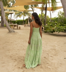 Graciela long dress - green - floral print - subtle silver touches - Miss June Paris - 2