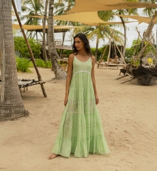 Vestido longo Graciela - verde - estampa floral - toques sutis de prata - Miss June Paris - 1