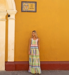 Patricia long dress - pastel - stripes print - strapless dress - Miss June Paris - 4