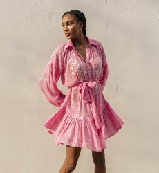 Vestido curto Pia - rosa - mangas longas - bordado com lantejoulas - Miss June Paris - 3