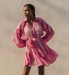 Vestido corto Pia - rosa - manga larga - bordado con lentejuelas - Miss June Paris - 2