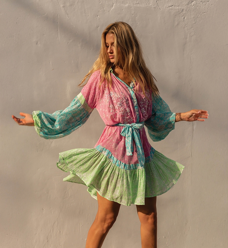 Olga short dress - floral print - long sleeves - multicolor - Miss June Paris - 1