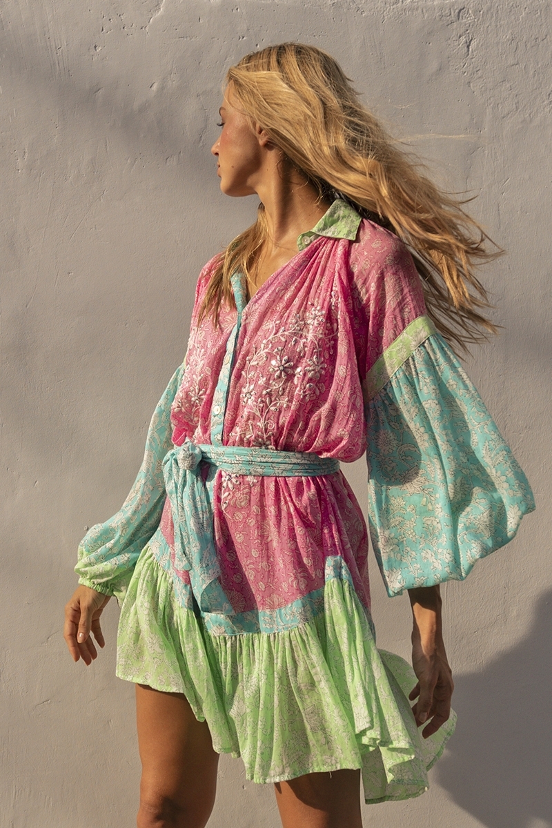 Vestido corto Olga - estampado floral - manga larga - multicolor - Miss June Paris - 2
