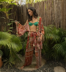 Quimono curto Lulia - multicolorido - estampa paisley - cinto combinando - Miss June Paris - 2