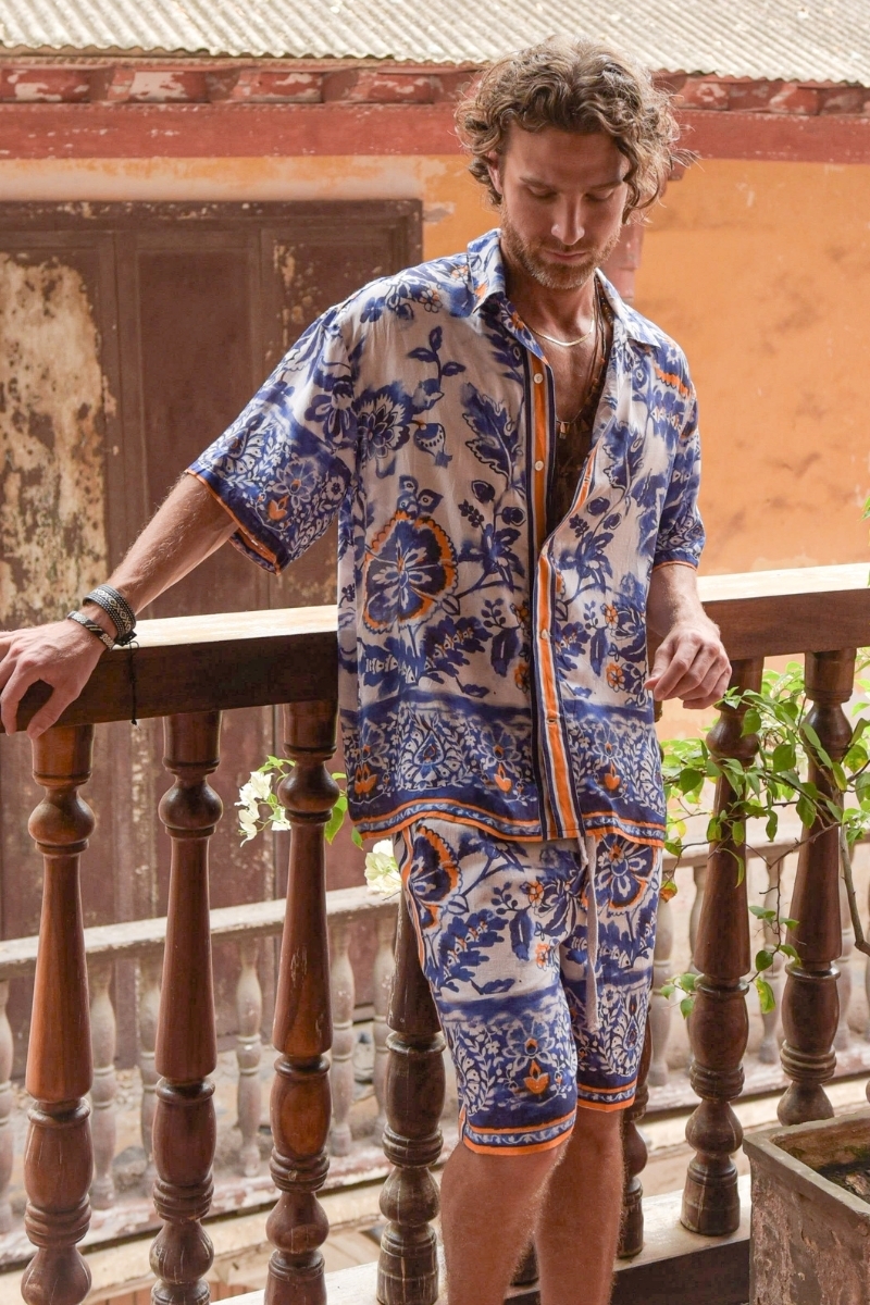 Short Bogota – blue multicolor – floral nomadic style – Shay collection – Miss June Paris – 1