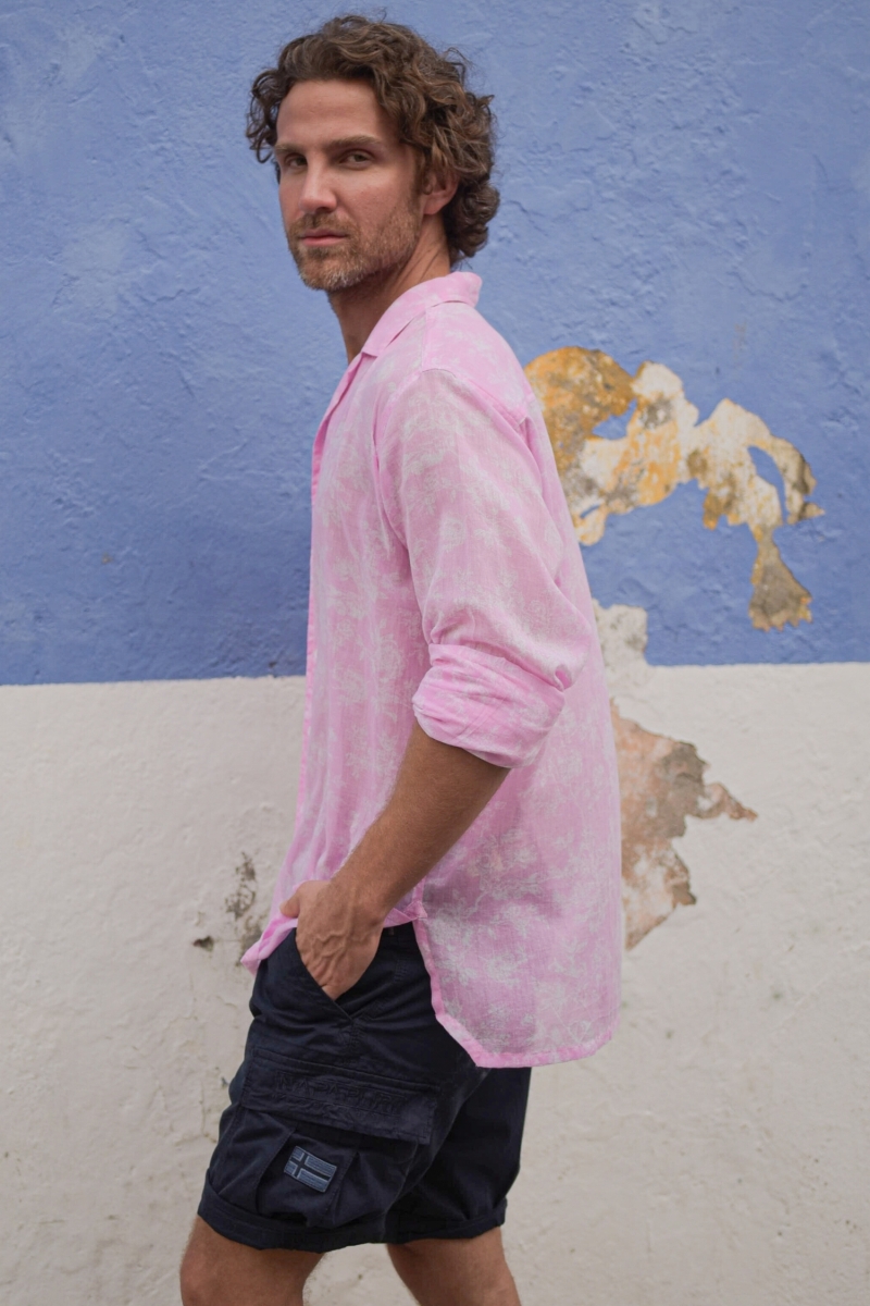 Camisa Salento – rosa – estampa floral branca – mangas longas – tecido leve – coleção Shay – Miss June Paris – 4