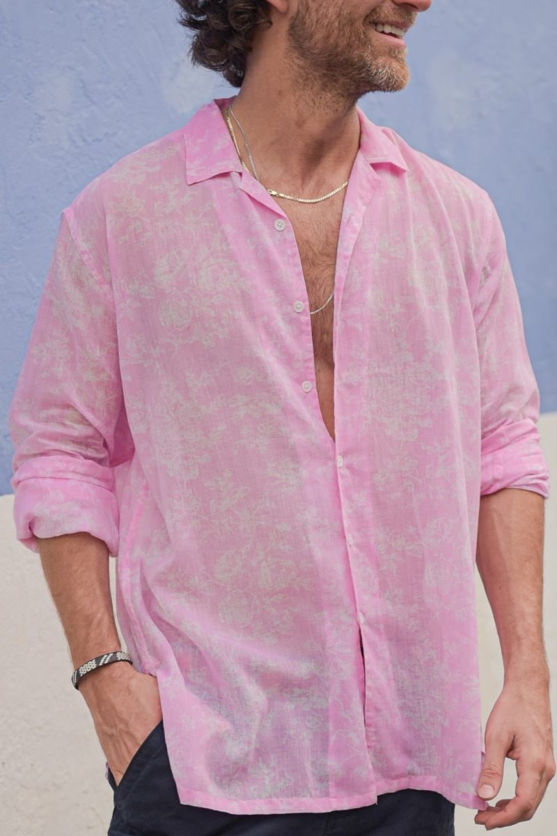 Camisa Salento – rosa – estampado floral blanco – mangas largas – tejido ligero – colección Shay – Miss June Paris – 3