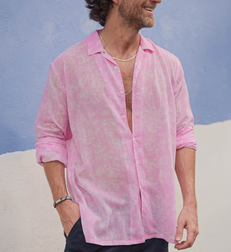Camisa Salento – rosa – estampa floral branca – mangas longas – tecido leve – coleção Shay – Miss June Paris – 3