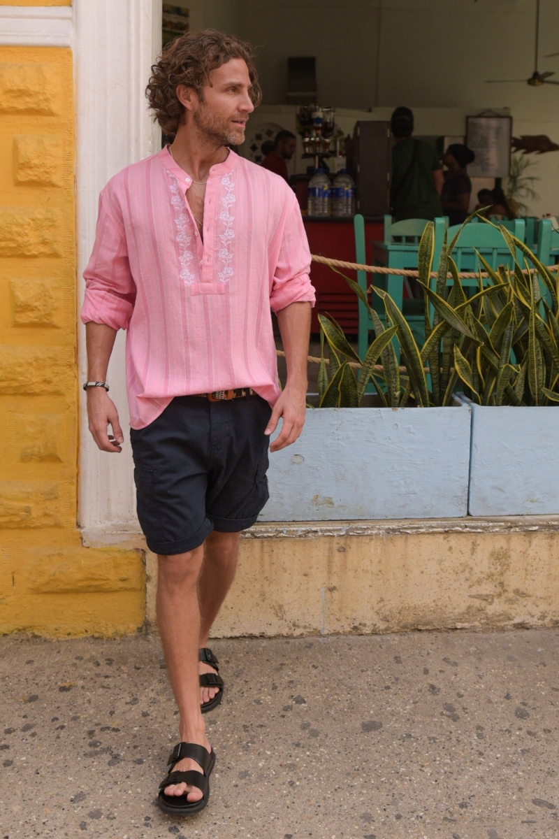 Camisa Jerico – rosa com detalhes bordados em branco – mangas longas – coleção Shay – Miss June Paris – 3