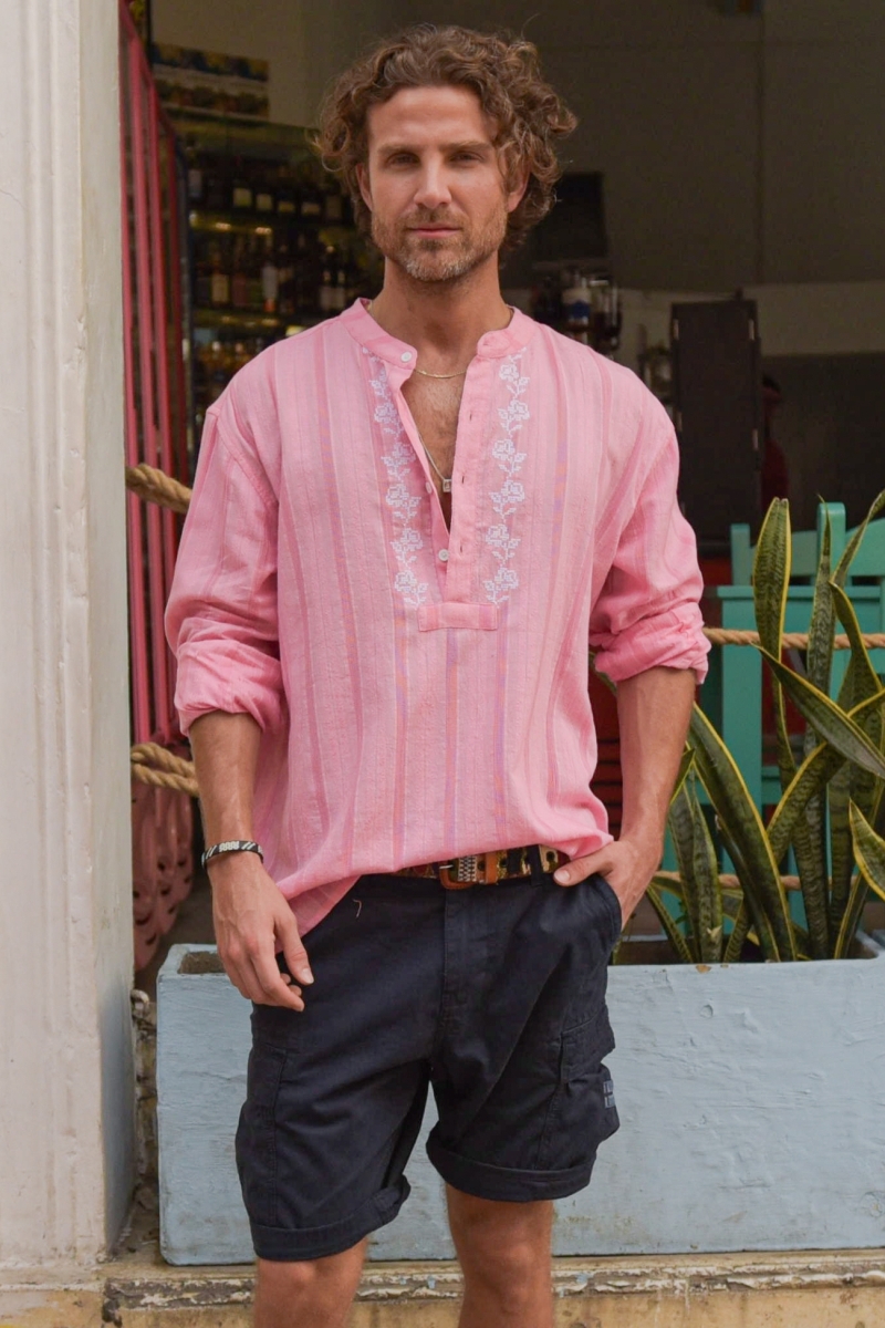 Shirt Jerico – pink with white embroidered details – long sleeves – Shay collection – Miss June Paris – 4