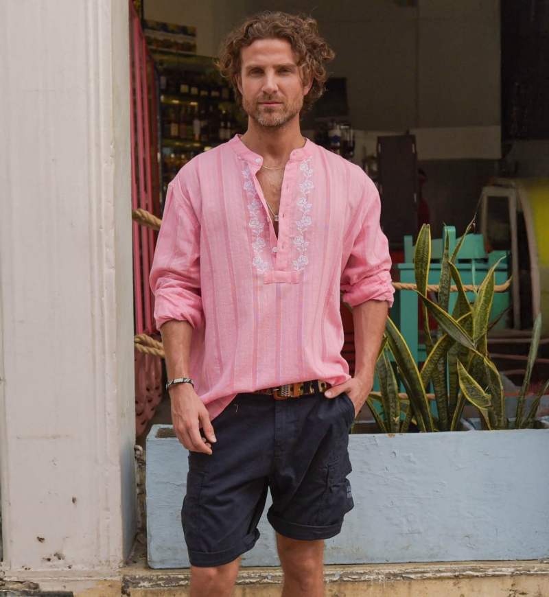 Camisa Jerico – rosa con detalles bordados en blanco – mangas largas – colección Shay – Miss June Paris – 4