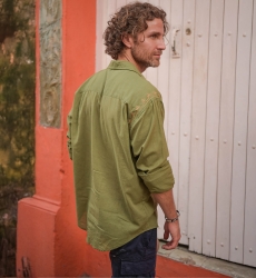 Camisa de Manga Larga Leyca – caqui con bordados beige – colección Shay – Miss June Paris – 4