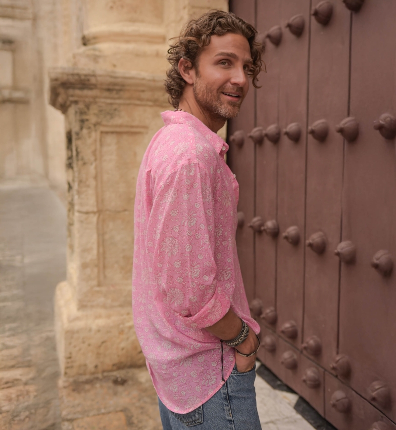 Shirt Florencia – pink – delicate white print – long sleeves – lightweight fabric – Shay collection – Miss June Paris – 6