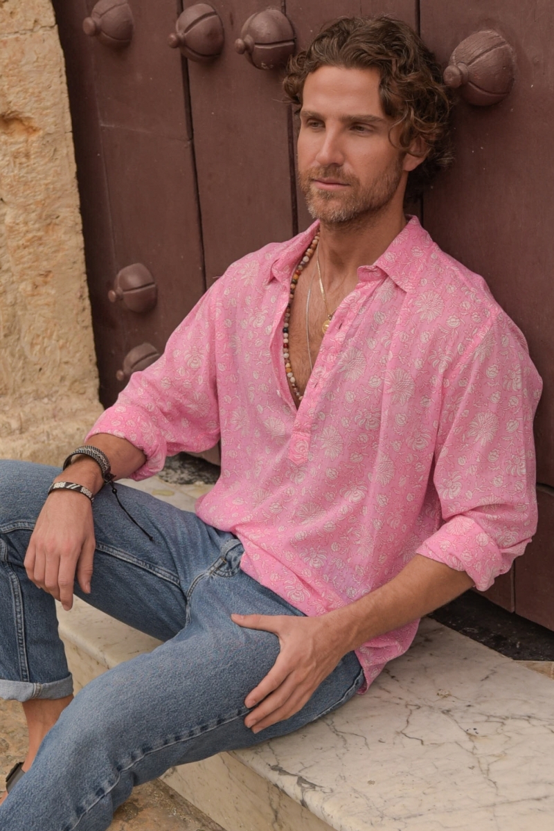 Shirt Florencia – pink – delicate white print – long sleeves – lightweight fabric – Shay collection – Miss June Paris – 5