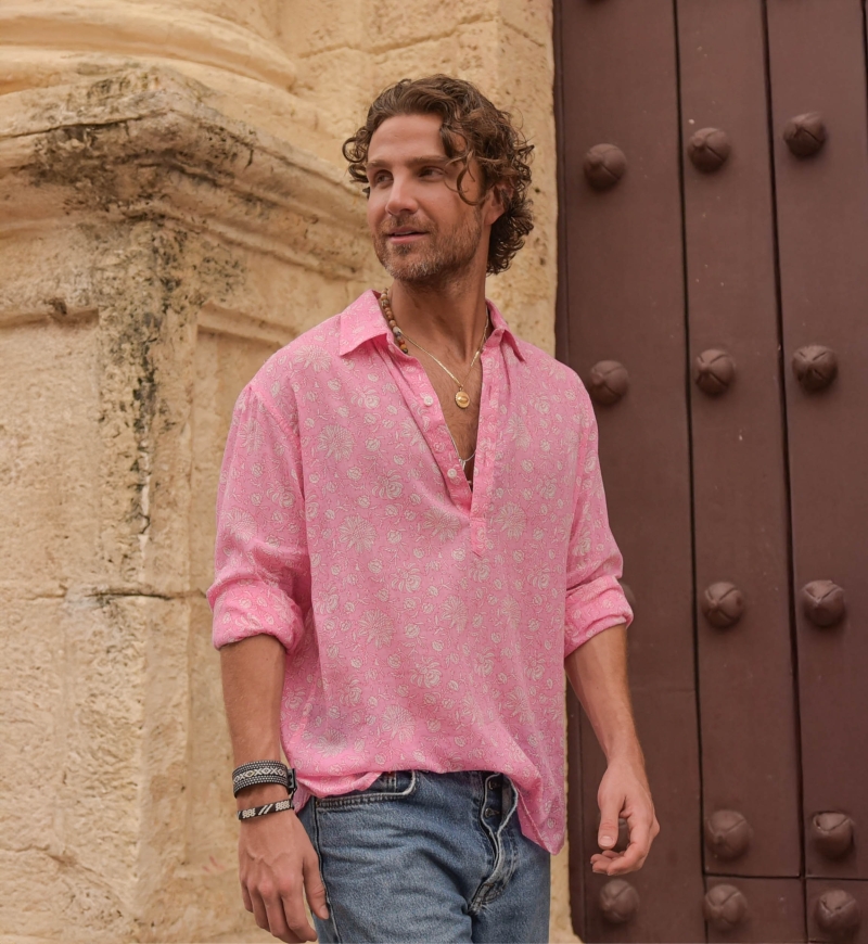 Shirt Florencia – pink – delicate white print – long sleeves – lightweight fabric – Shay collection – Miss June Paris – 4