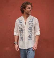 Cocora Shirt – white – blue embroidery – long sleeves – fluid material – Shay collection – Miss June Paris – 2