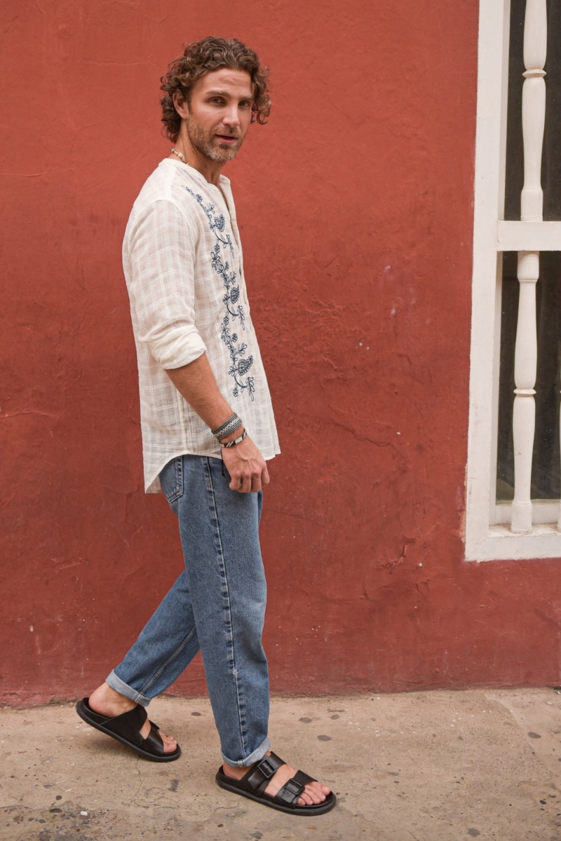 Cocora Shirt – white – blue embroidery – long sleeves – fluid material – Shay collection – Miss June Paris – 3