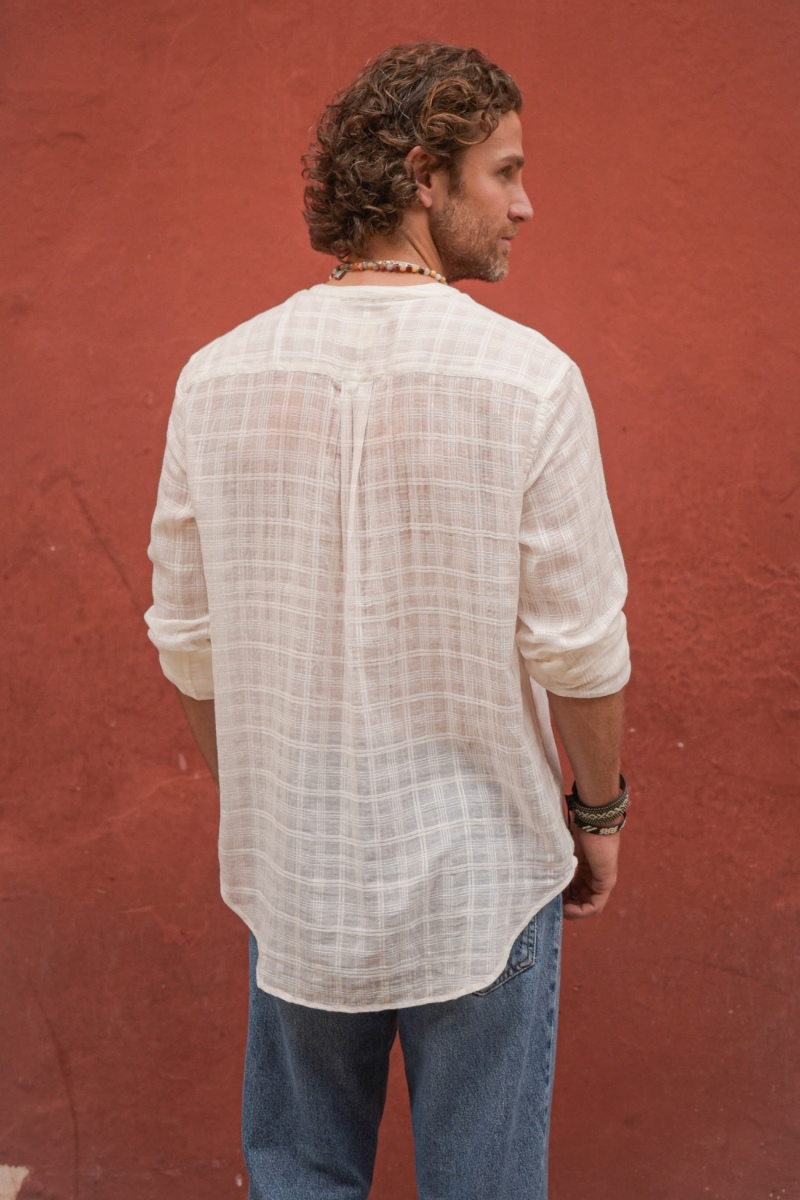 Cocora Shirt – white – blue embroidery – long sleeves – fluid material – Shay collection – Miss June Paris – 5